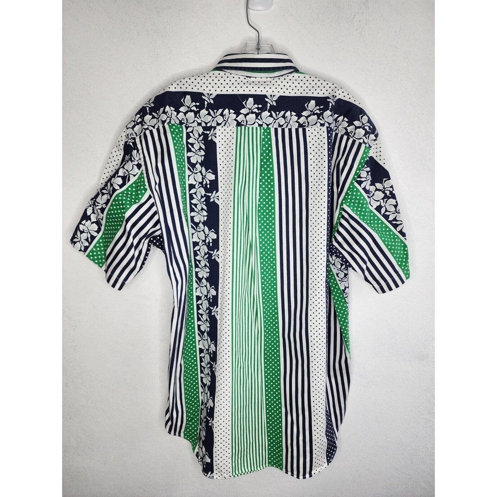 Tommy Hilfiger Polka Dot Striped Button Up Short Sleeve Floral Shirt Mens L VTG - Picture 3 of 10